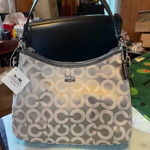 NEW WITH TAGS SILVER COACH MADISON TOP HANDLE BAG. # 46854